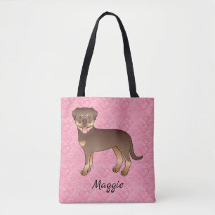 Red And Tan Rottweiler On Pink Hearts & Name Tote Bag
