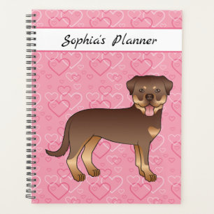 Red And Tan Rottweiler On Pink Hearts & Text Planner