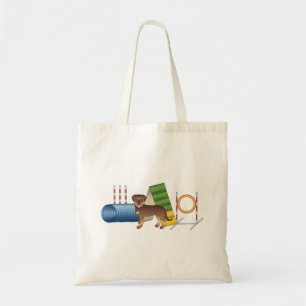 Red And Tan Rottweiler With Agility Equipment Tote Bag