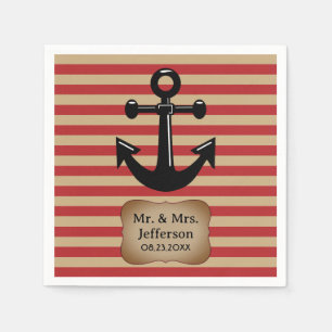Red and Tan Stripes   Nautical Napkin