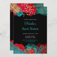 Red and Teal Blue Alcohol Ink Sweet Sixteen