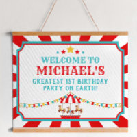 Red and Teal Circus Carnival Birthday Welcome Sign