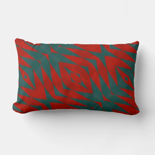 Red and Teal Geometric Lumbar Cushion (Front)