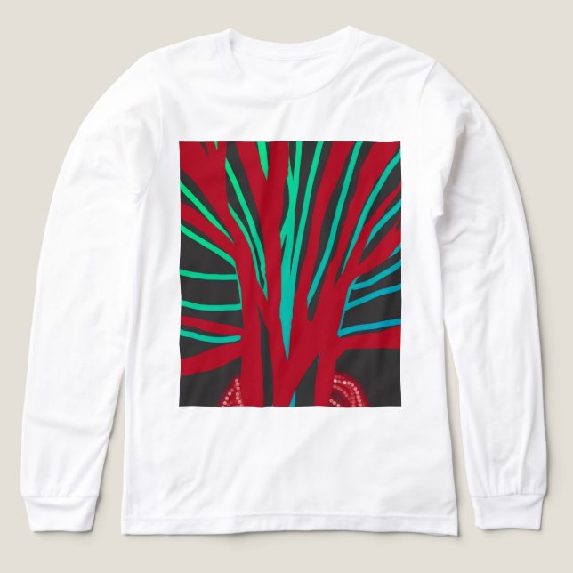 Red and Teal Green Tree Tri-Blend Shirt (Design Front)