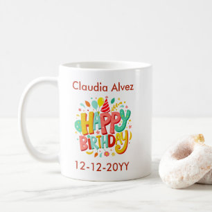 Red And Teal Playful Happy Birthday Mug