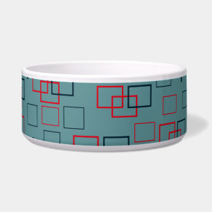Red and Teal Squared Delight Ceramic Pet Bowl