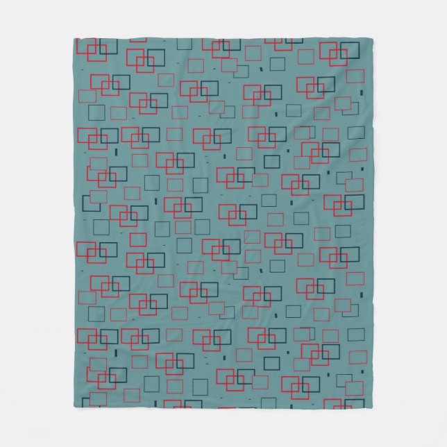 Red and Teal Squared Delight  Fleece Blanket (Front)