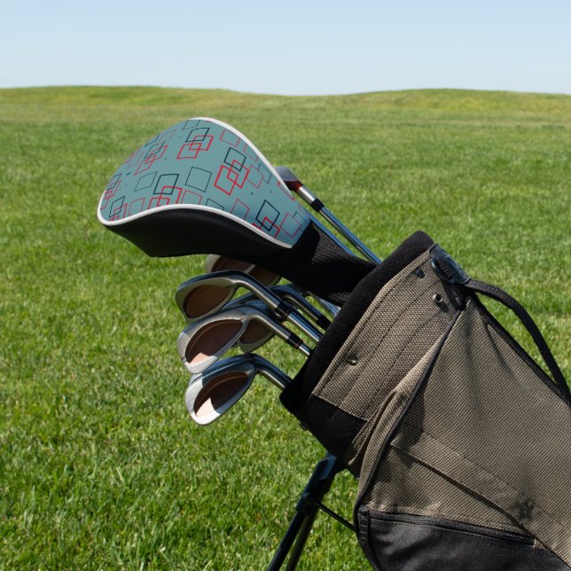 Red and Teal Squared Delight  Golf Head Cover (In Situ)