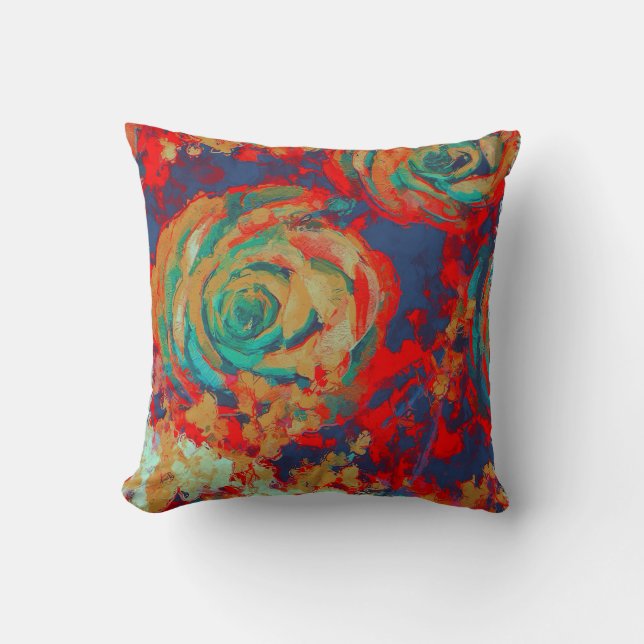 Red And Teal Vintage Floral Cushion (Front)