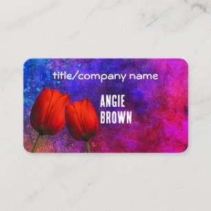 red and tulips vivid colourful paint background business card