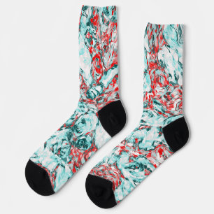 Red and Turquoise Abstract  Socks