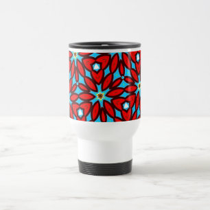 Red And Turquoise Floral Art Travel Mug