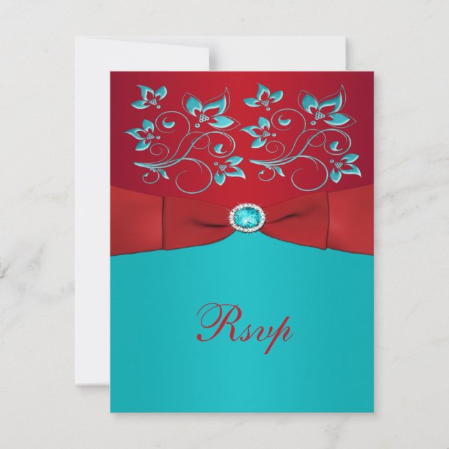 Red and Turquoise Floral Reply Card (Front)