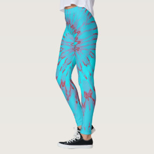 Red and Turquoise Spiral Tie Dye Leggings
