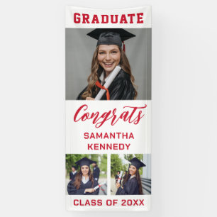 Red And White 3 Photo Vertical Graduation 2025 Banner