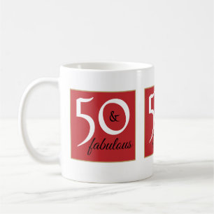 Red and white 50 and Fabulous Birthday Party Coffee Mug