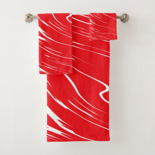 Red and White abstract Bath Towel Set