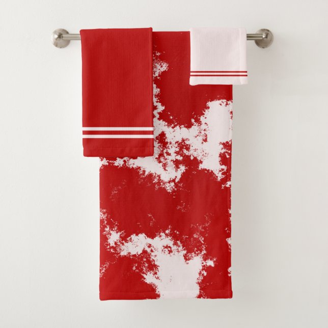 Red and White Abstract Bath Towel Set (Insitu)