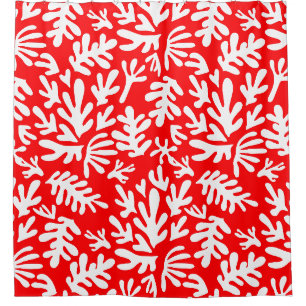 Red and white abstract boho Modern Pattern Shower Curtain