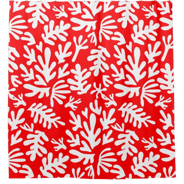 Red and white abstract boho Modern Pattern Shower Curtain (Front)