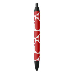 Red and white abstract giraffe pattern black ink pen