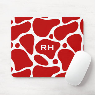 Red and white abstract giraffe pattern mouse pad
