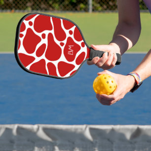 Red  and white abstract giraffe pattern pickleball paddle
