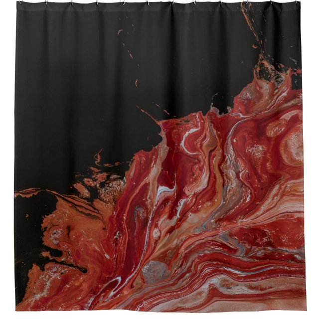 Red and white abstract painting shower curtain (Front)