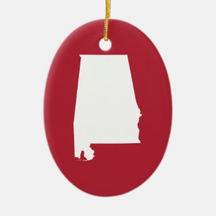 Red and White Alabama Ceramic Tree Decoration