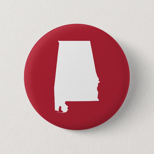 Red and White Alabama Map Shape 6 Cm Round Badge (Front)