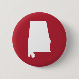 Red and White Alabama Map Shape 6 Cm Round Badge