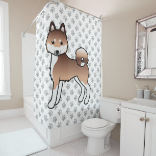 Red And White Alaskan Klee Kai Cute Cartoon Dog Shower Curtain