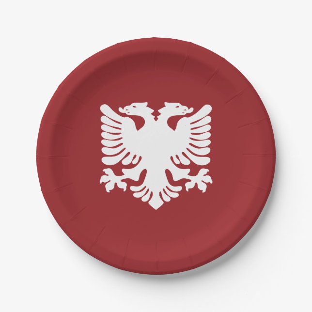 Red and White Albanian Eagle Paper Plate (Front)