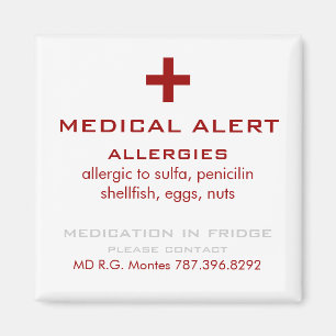 Red and White Allergies Medical Alert Magnet