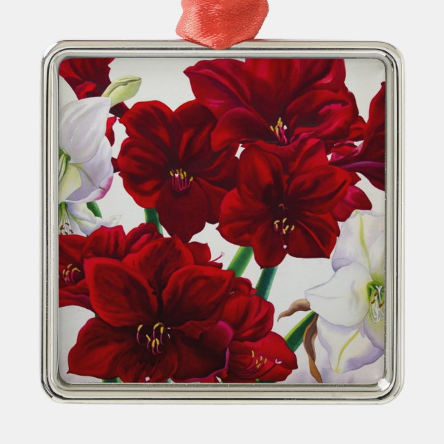 Red and White Amaryllis 2008 Metal Tree Decoration (Front)