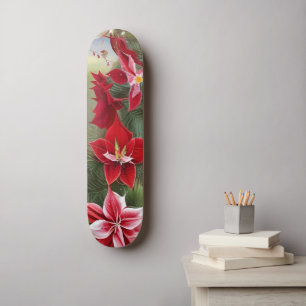 Red and White Amaryllis and Pine Skateboard