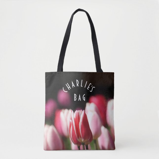 Red and White and Pink Tulips Tote Bag (Front)