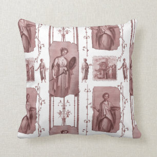 Red and White Antique Toile de Jouy Classical Cushion
