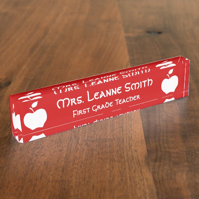 Red and White Apple Teacher Nameplate (Side)