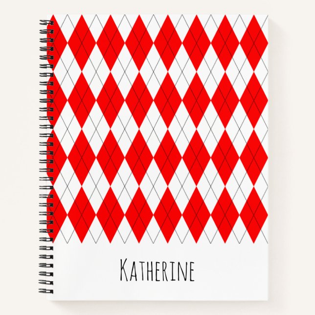 Red and White Argyle Pattern Notebook (Front)
