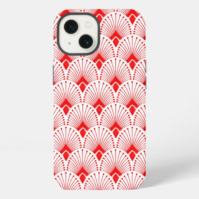 Red and white Art Deco pattern iPhone Case (Back)
