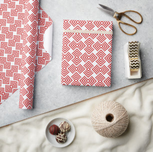 Red and white Art Deco pattern Wrapping Paper
