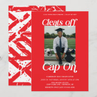 Red and White Athlete Graduation Cleats off Cap On