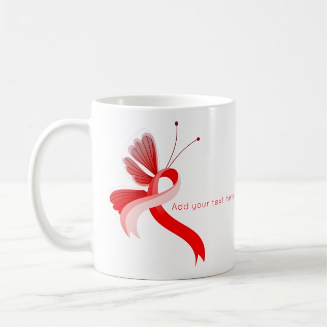Red and White Awareness Ribbon Butterfly Coffee Mug (Left)