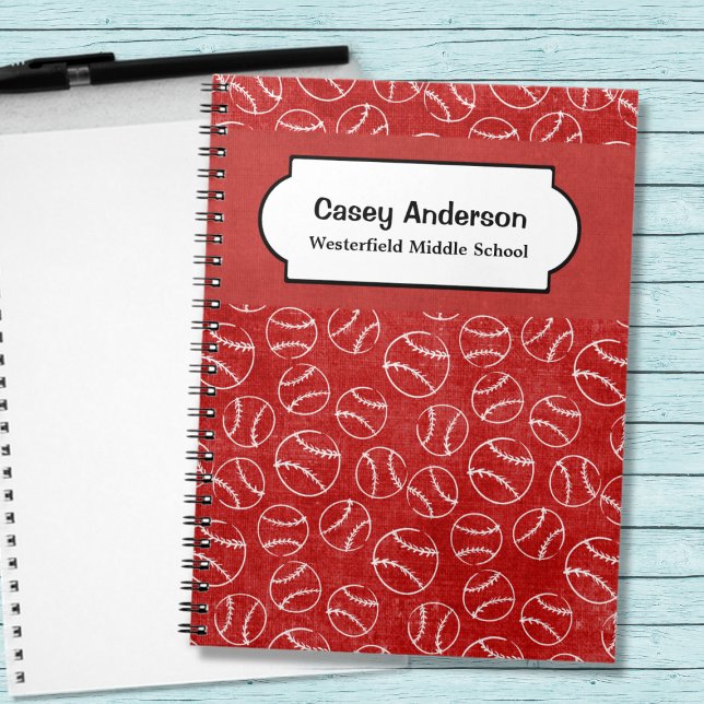 Red and White Baseball Personalised Notebook (Creator Uploaded)