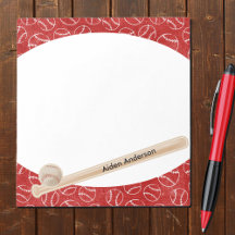 Red and White Baseball Print Notepad