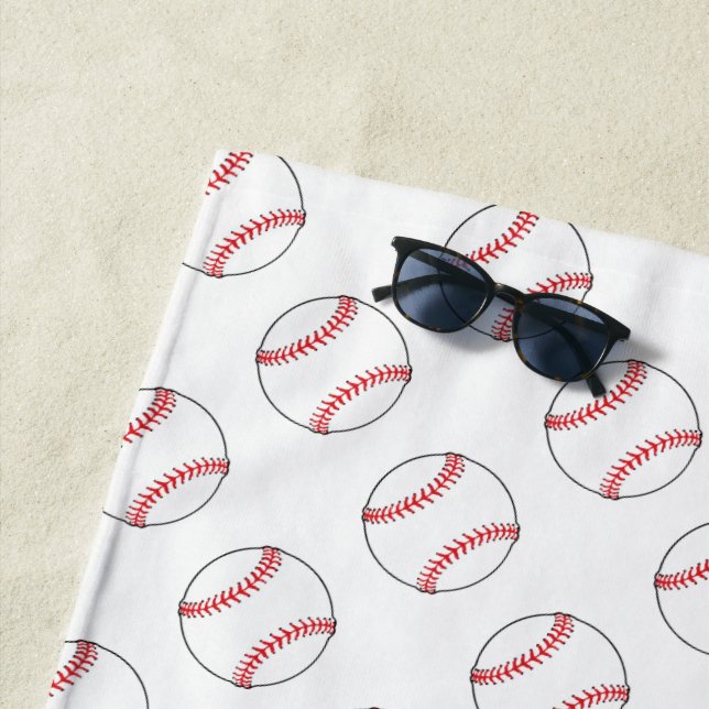 Red and White Baseballs | Any Background Colour Beach Towel (In Situ)