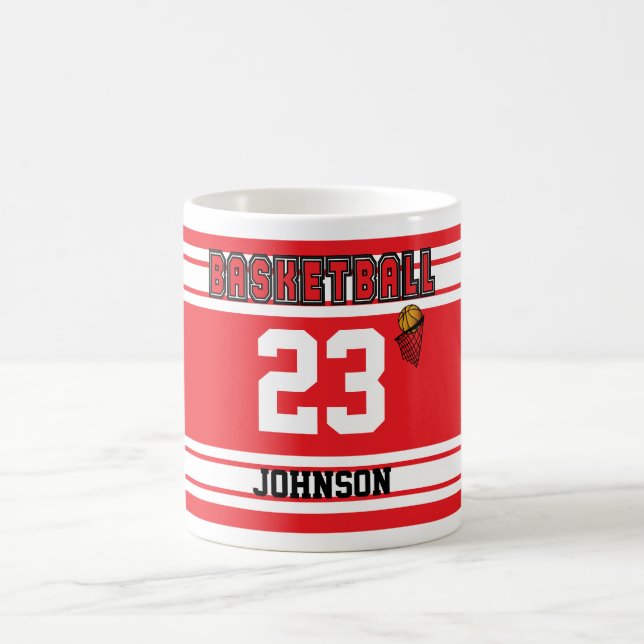 Red and White Basketball Sport Jersey Coffee Mug (Center)
