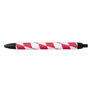 Red and White Bavaria Diamond Flag Pattern Black Ink Pen