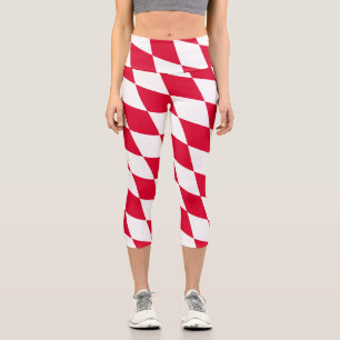 Red and White Bavaria Diamond Flag Pattern Capri Leggings